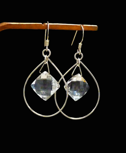 Clear Crystal Faceted Sterling Earrings