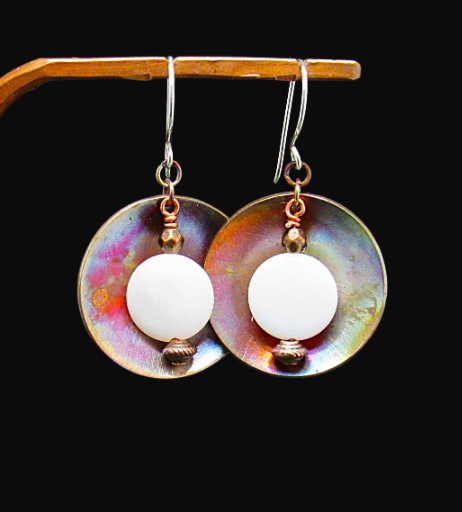 Flame Painted Concave Copper Earrings Earrings