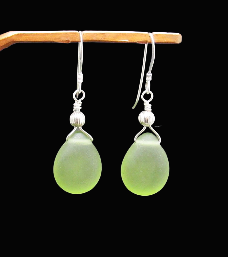 Frosted Green Teardrop Earrings