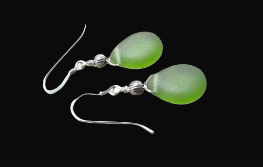 Frosted Green Teardrop Earrings