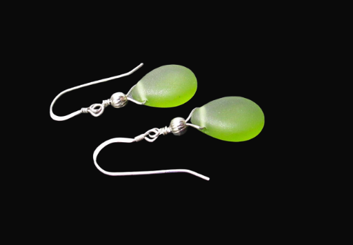 Frosted Green Teardrop Earrings