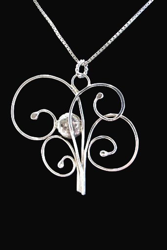 Sterling Silver Tree And Moon Pendant Necklace