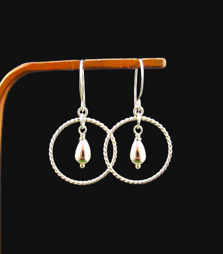 Sterling Silver Twisted Hoop with Teardrop Earrings
