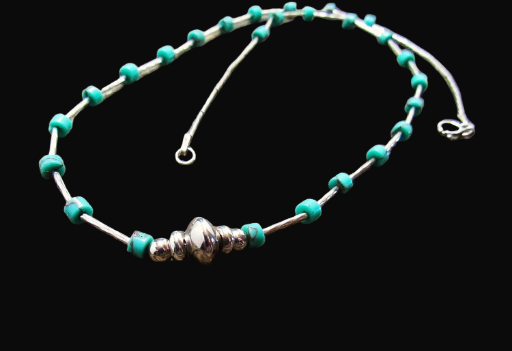 Twisted Sterling Tube Turquoise Heishi Necklace 18 Inches