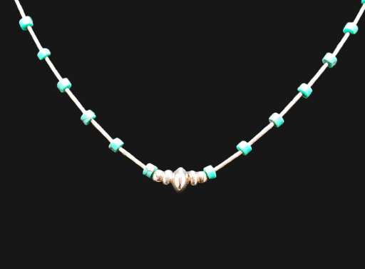 Twisted Sterling Tube Turquoise Heishi Necklace 18 Inches