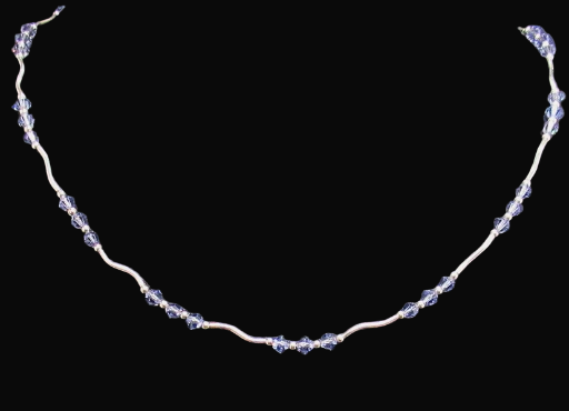 Sterling Silver Squiggle Bar Necklace in Purple 18 Inches