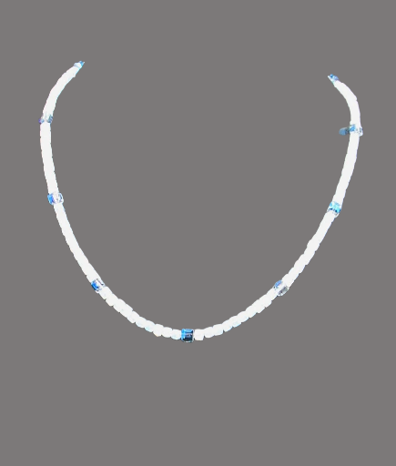 Opalite and Blue Beaded Sterling Necklace 16 Inches
