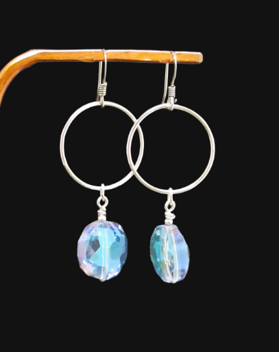 Sterling Silver Blue Crystal Dangle Earrings