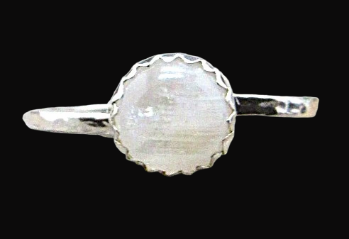  White Moonstone Sterling Silver Ring Size 9.5 US
