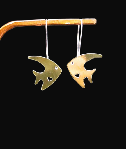 Brass and Sterling Silver Fish Earrings