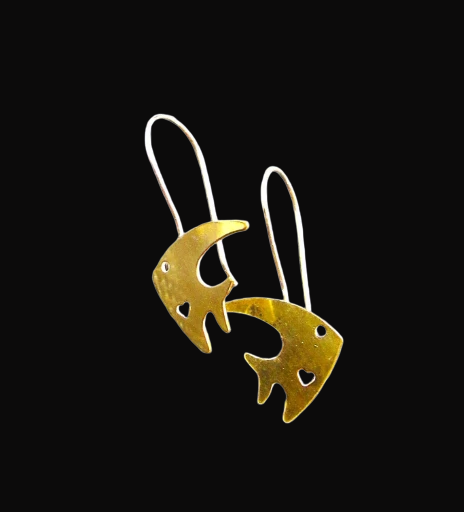 Brass and Sterling Silver Fish Earrings