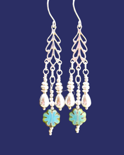 Sterling Silver Flower Dangle Earrings