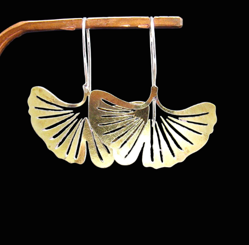  Brass Ginkgo Leaf Earrings 