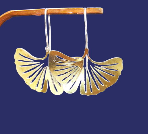  Brass Ginkgo Leaf Earrings 