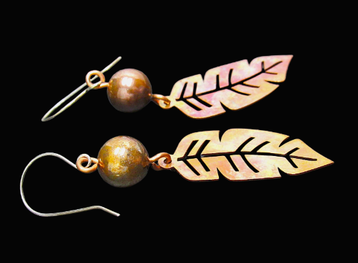  Flame Painted Copper Leaf Earrings