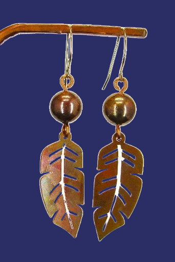  Flame Painted Copper Leaf Earrings