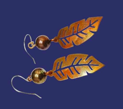  Flame Painted Copper Leaf Earrings