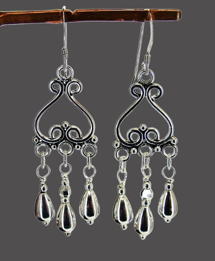 Playful Sterling Silver Three Dangles Earrings