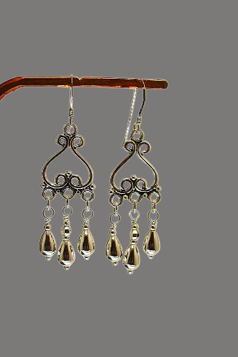 Playful Sterling Silver Three Dangles Earrings