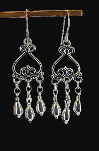 Playful Sterling Silver Three Dangles Earrings