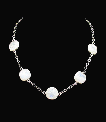 Sterling Silver Blue Flash Faceted Moonstone Necklace
