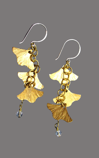 Brass and Silver Gingko Dangle Earrings