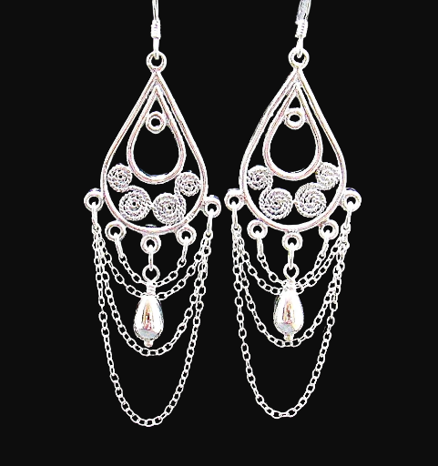 Sterling Silver Drape Earrings with Elegant Teardrop Bauble