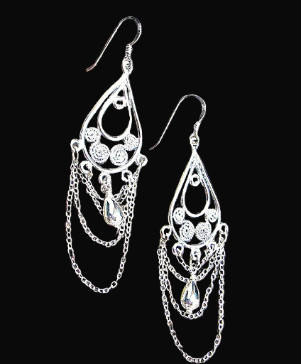 Sterling Silver Drape Earrings with Elegant Teardrop Bauble