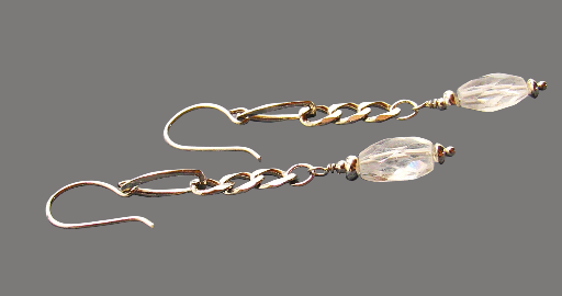 Sterling Silver Earrings with Faceted White Topaz Oval Beads