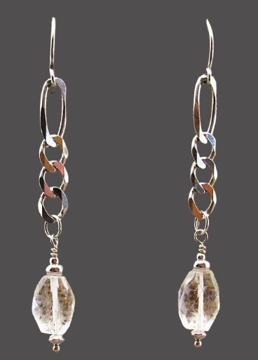 Sterling Silver Earrings with Faceted White Topaz Oval Beads