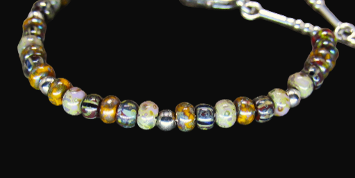 Ceramic and Silver Beaded Bracelet- Autumn Tones- 7.5 Inches