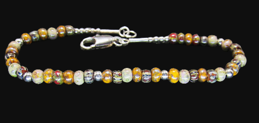 Ceramic and Silver Beaded Bracelet- Autumn Tones- 7.5 Inches