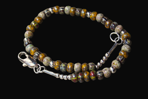 Ceramic and Silver Beaded Bracelet- Autumn Tones- 7.5 Inches
