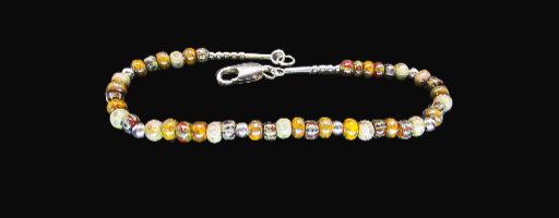 Ceramic and Silver Beaded Bracelet- Autumn Tones- 7.5 Inches