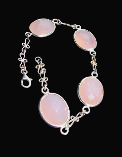 Elegant Pink Chalcedony Stone Bracelet - 7.5 Inches