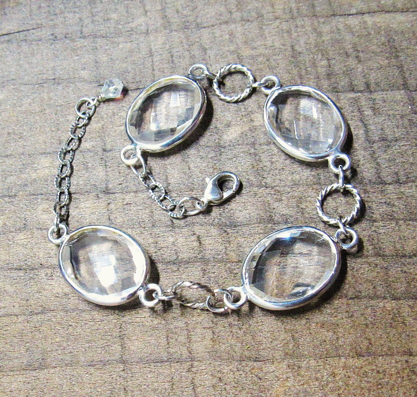 Clear Quartz and Sterling Silver Bracelet- 7.5 Inches