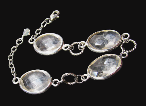 Clear Quartz and Sterling Silver Bracelet- 7.5 Inches
