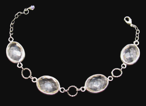 Clear Quartz and Sterling Silver Bracelet- 7.5 Inches