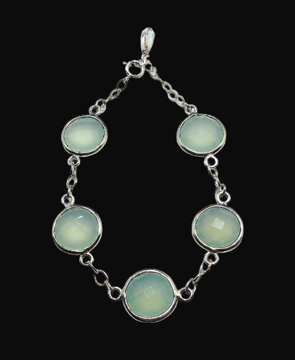 Aqua Chalcedony Round Faceted Gemstones Bracelet- 7.5 Inches