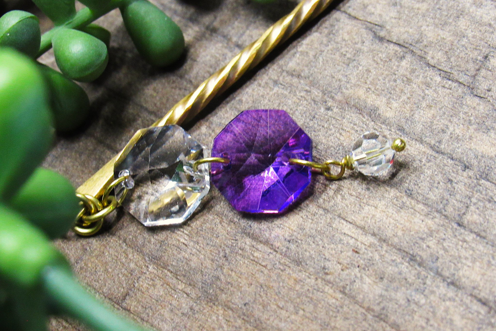 Purple and Clear Dangle Hair Pin