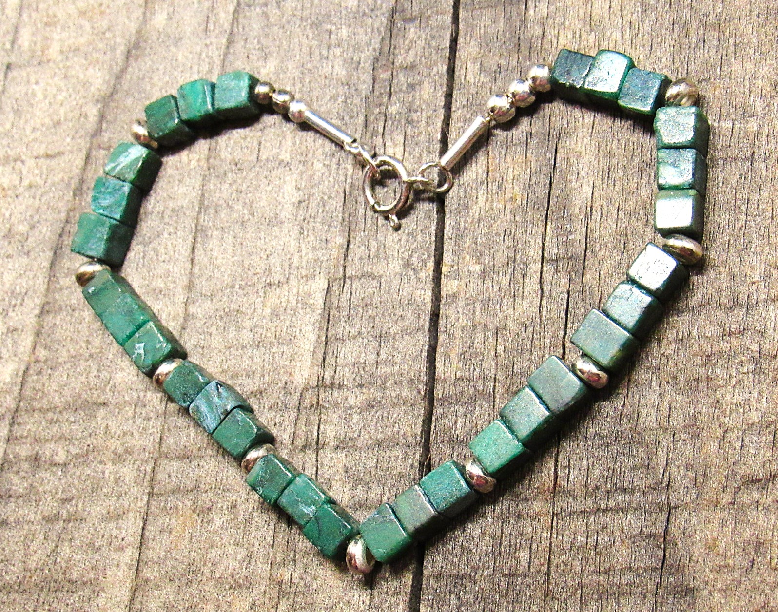 Nephrite Jade and Sterling Silver Bracelet