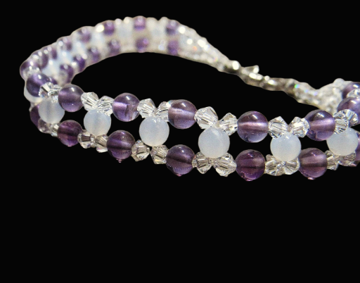 Amethyst, Moonstone and Crystal Woven Bracelet-8.5 Inches