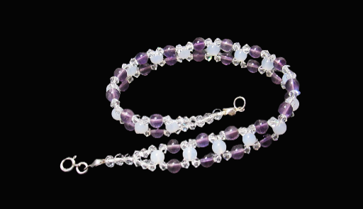Amethyst, Moonstone and Crystal Woven Bracelet-8.5 Inches