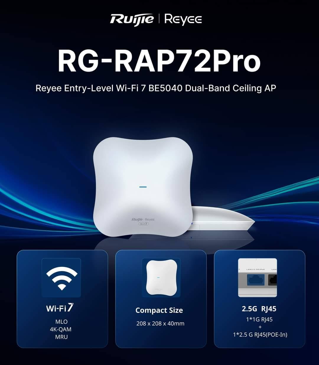 Ruijie Reyee RG-RAP72Pro – Wi-Fi 7 Dual-Band Ceiling Access Point