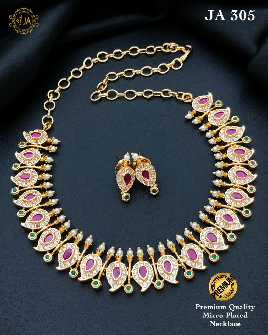 Gold-Plated Necklace Set with Pink Stones
