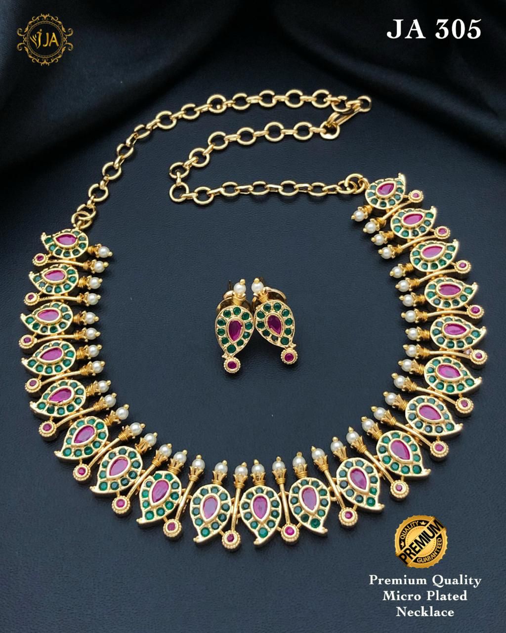 Gold-Plated Necklace Set with Pink Stones