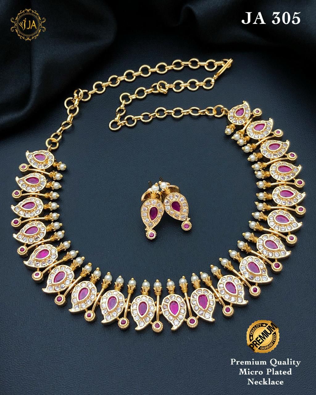 Gold-Plated Necklace Set with Pink Stones