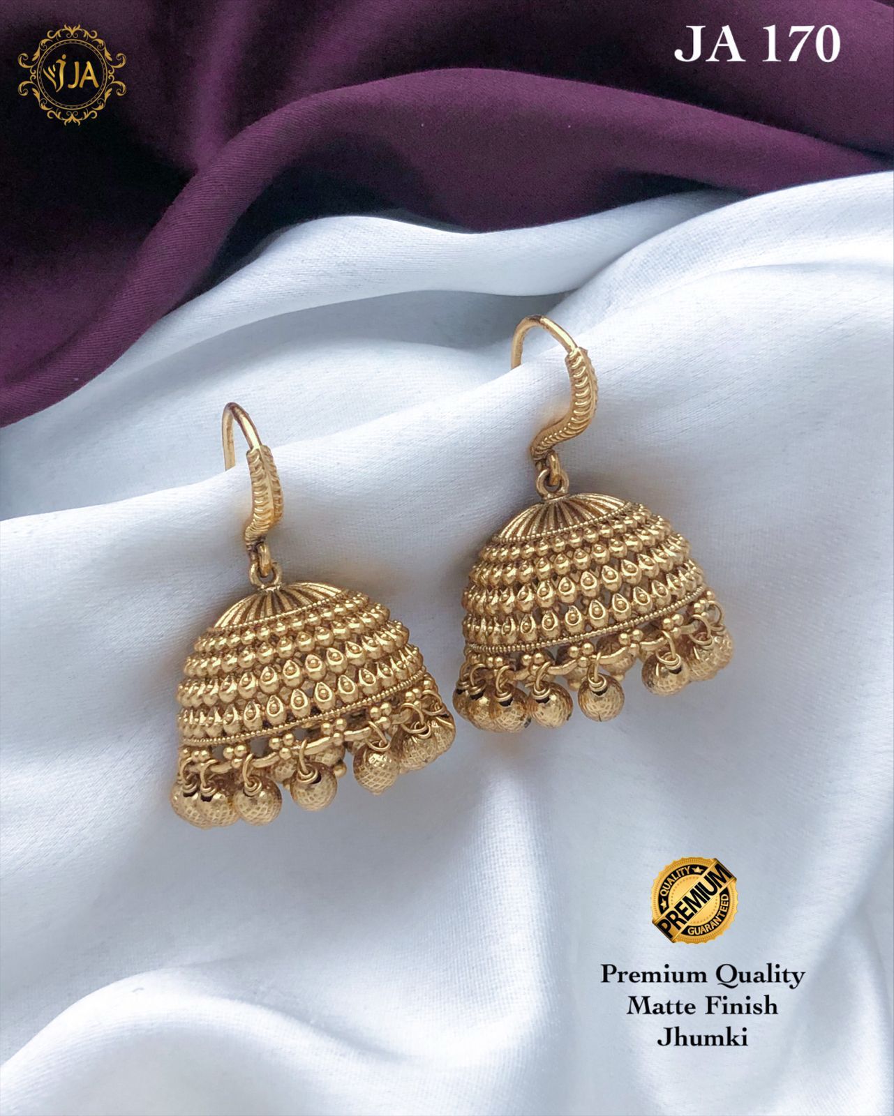 Gold Matte Finish Jhumki Earrings