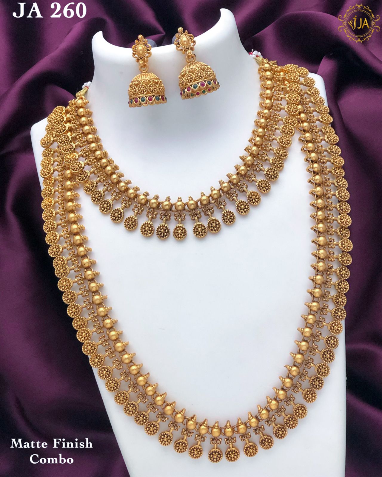 Gold Matte Finish Necklace and Earrings Combo