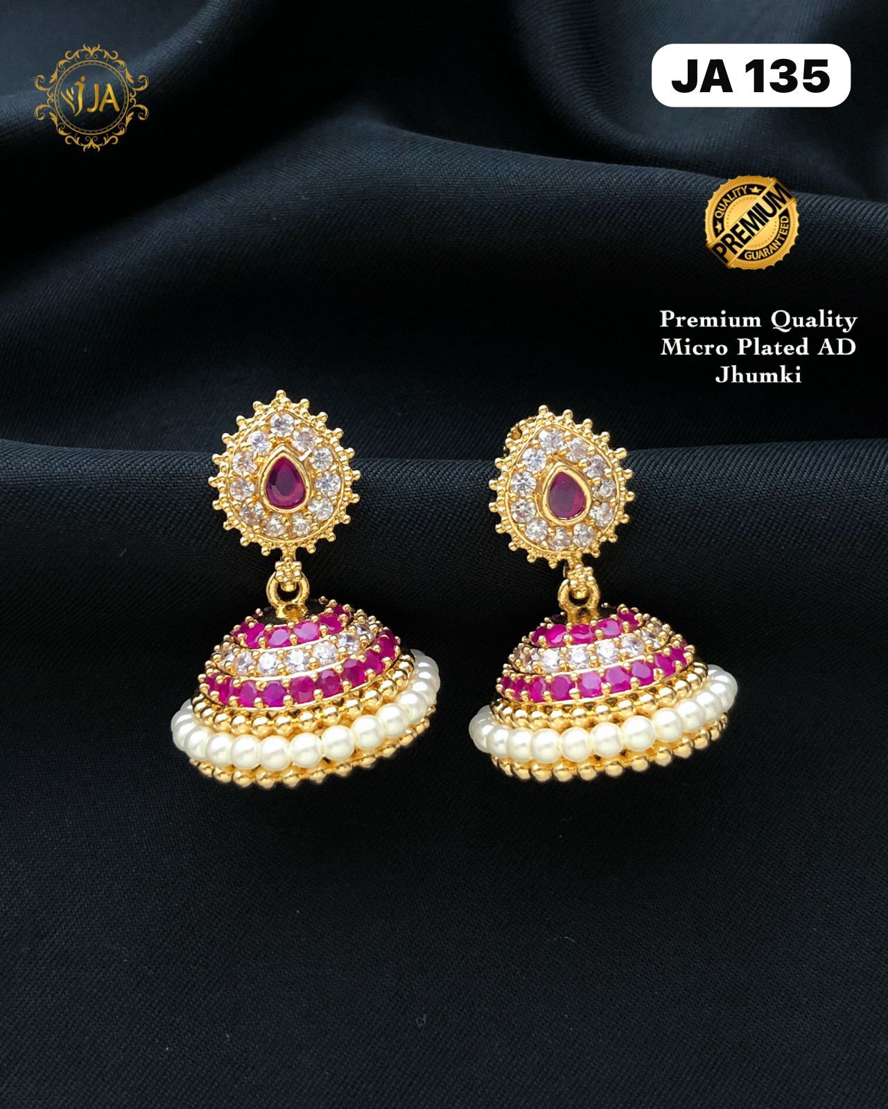 Elegant Pearl and Ruby Jhumki Earrings